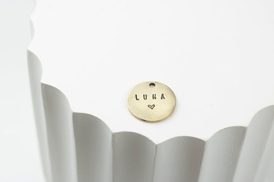 Brass Pet ID Tag with love symbol