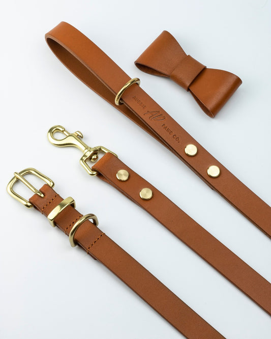 Italian Leather Dog Collar and Lead Set | Brown