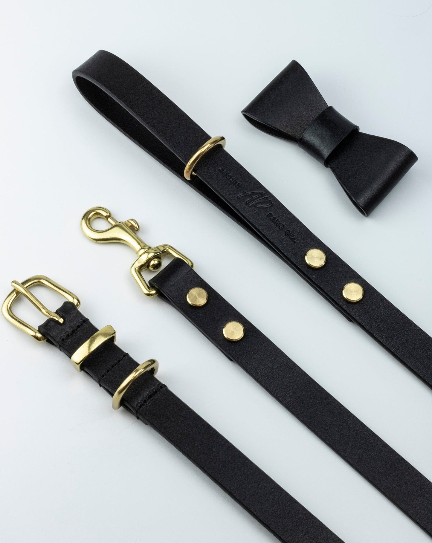 Black leather dog lead and collar set