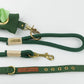 green canvas dog collar rope lead and poo bag holder