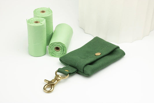 green canvas dog poo bag holder